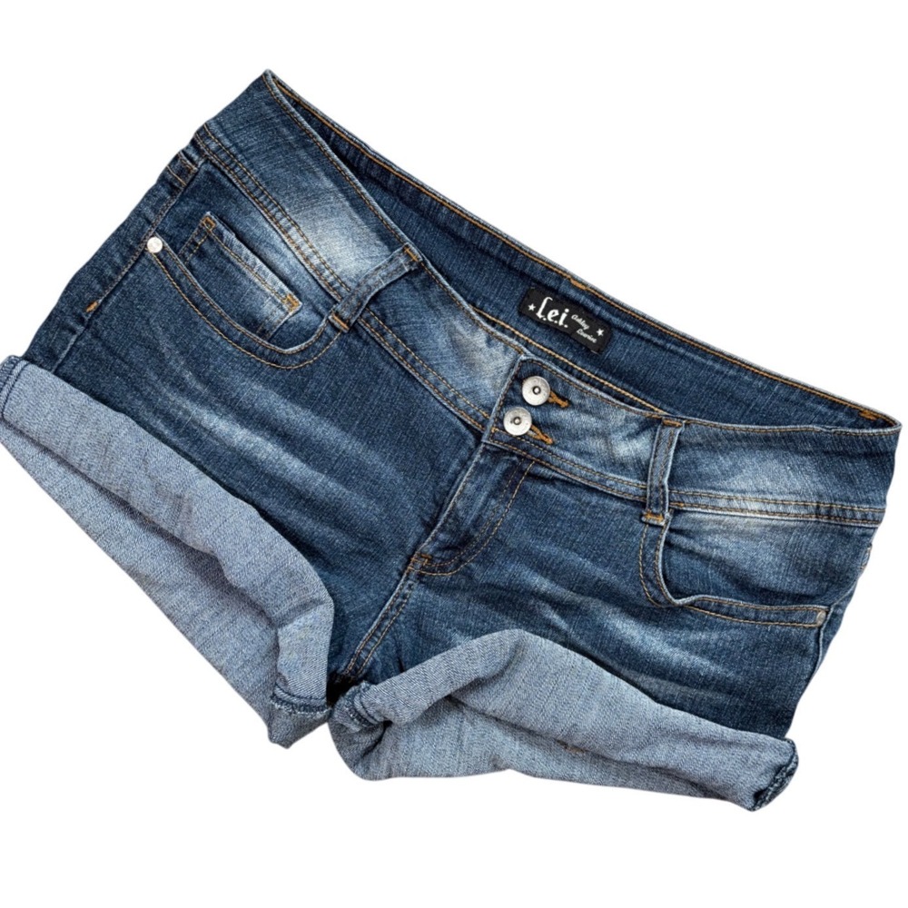 LEI Ashley Lowrise Denim Shorts Dark Wash Double Button Women 13